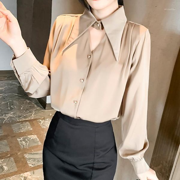 

women's blouses & shirts blusas elegantes shirt women fashion button long sleeve chic v-neck ladies casual chiffon blouse chemises fem, White