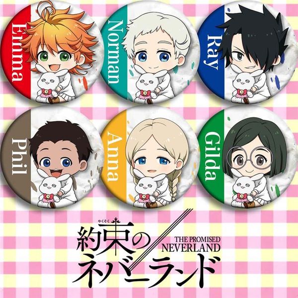 

pins, brooches 6pcs child gift anime the promised neverland phil gilda don ray norman emma cosplay prop brooch badge collection accessories, Gray