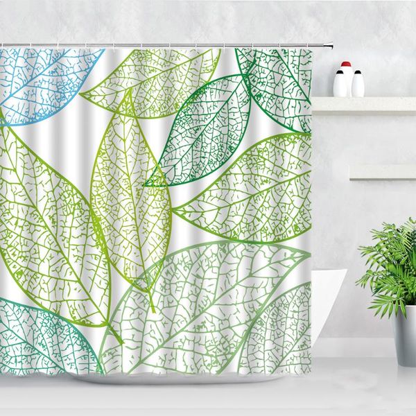 

green leaf waterproof fabric shower curtain sets leaves creative art modern home decor hooks bathroom curtains