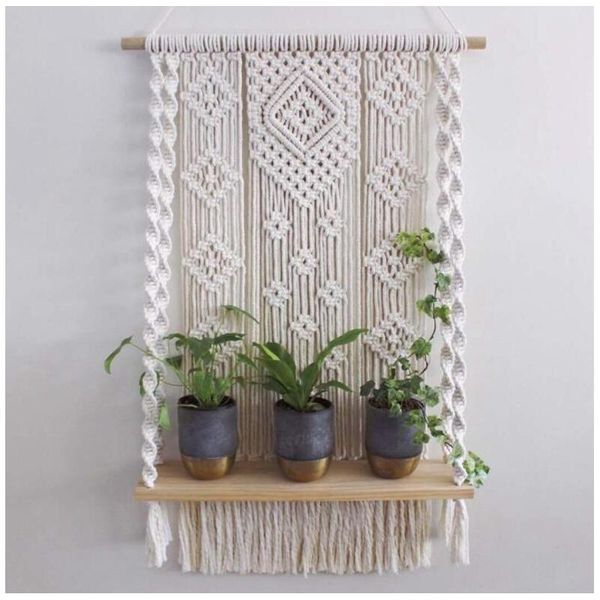 

tapestries 50x70cm 1-tier macrame wall hanging shelf with enhanced solid wood bohemian decor indoor planter for bathroom