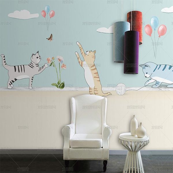 

wallpapers modern and simple fresco fashion nordic cartoon balloon cat wallpaper tv living room bedroom background wall