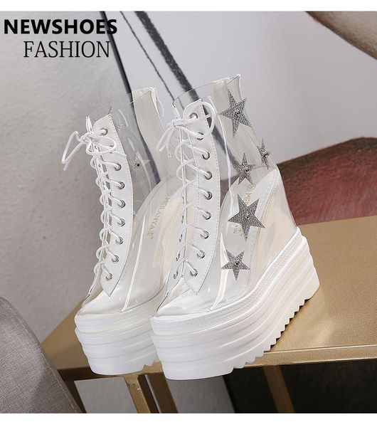 

drop 2021 summer pvc sandals platform women chunky heel outside feet shoes back zipper dress, Black