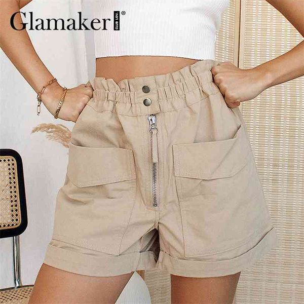 

glamaker office ladies casual pocket shorts fashion loose a-line elegant short pants summer spring women 210719, White;black