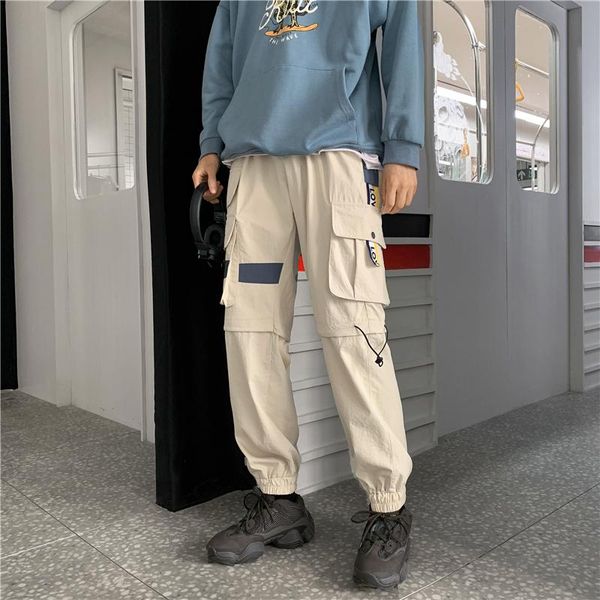 

men cargo pants casual male trousers multi-pockets jogger man skinny grey outdoor for men's, Black