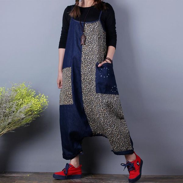 

women's jumpsuits & rompers drop crotch denim women patchwork jean big size wide leg overalls europe boyfriend cowboy bib trousers, Black;white