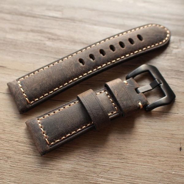 

watch bands 20mm 22mm 24mm 26mm design high-end retro handmade leather band men strap for pam big luxury watchbands, Black;brown