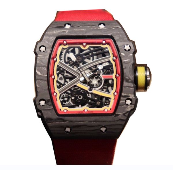 

men's watch imported automatic mechanical movement, carbon fiber shell, sapphire mirror nylon tape folding buckle 42mm, Slivery;brown