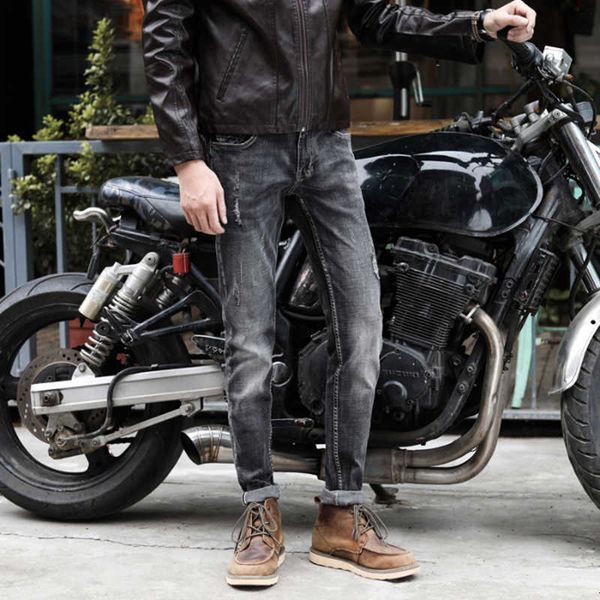 

men's jeans men fashion stretch denim pencil distressed ripped frayed biker slim fit trouser ruvo mqhv, Blue