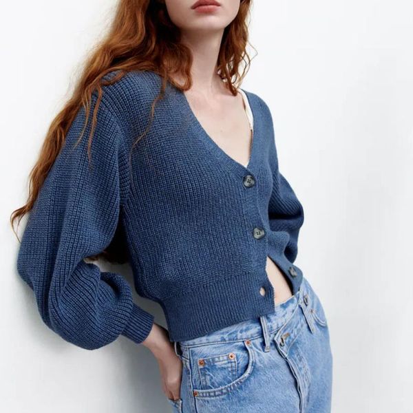 

women's knits & tees 2021 women fashion buttons knitting cardigan sweater vintage v-neck long sleeve solid color female outerwear chic, White