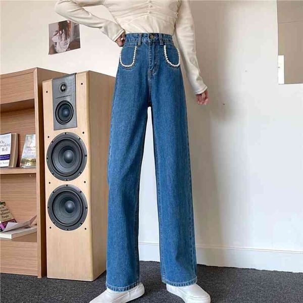 

5 sizes s-2xl blue denim casual high waist women jeans simple casual all match loose pocket fashion jeans