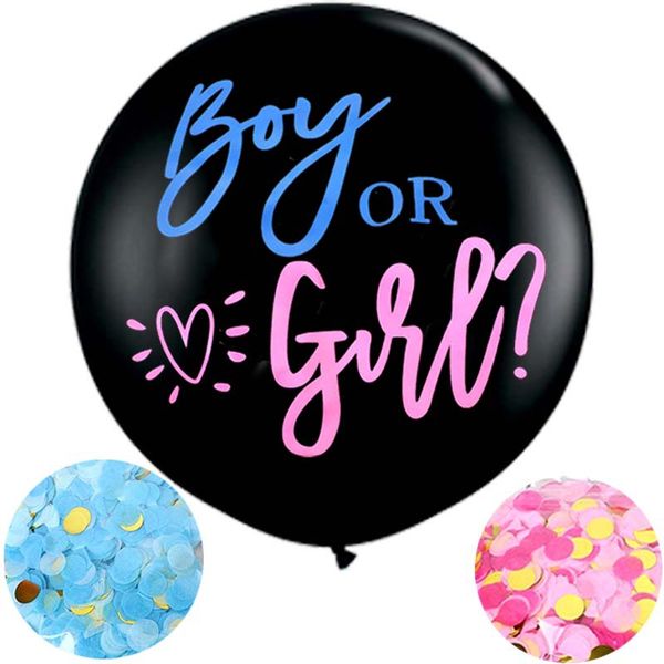 

36inch boy or girl balloon black latex ballon with confetti gender reveal globos baby shower party decoration y0215