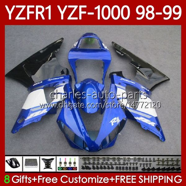 Fairings de OEM para Yamaha YZF-R1 YZF1000 YZF R1 1000 CC YZFR1 98 99 00 01 Bodywork 82No.95 YZF R1 1000CC Blue Black 1998 1999 2000 2001 YZF-1000 98-01 Motocicleta Kit