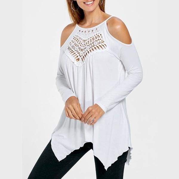 

casual festivals classics women blouse female women's fashion 2021 cold shoulder handkerchief irregular xxl blouses & shirts, White