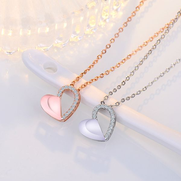 Moda Dupla camada Coração Clear Cz Colar de Cadeia de Prata Colar Para Mulheres Fine Jewelry Presente de Casamento