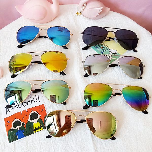 

classic sunblock sunglasses girls colorful mirror children glasses metal frame kids travel shopping eyeglasses uv400 7 colors, Blue