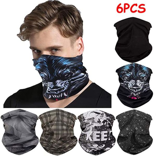 

35# 6pcs magic scarf outdoor headwear bandana sport tube uv face mask workout hiking masks reusable children fabric dust scarves, Blue;gray