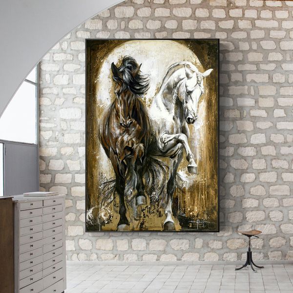 Cavalos vintage lona pintura animais Pôsteres e impressões pintura a óleo em fotos de arte de lona para decoração da sala de estar