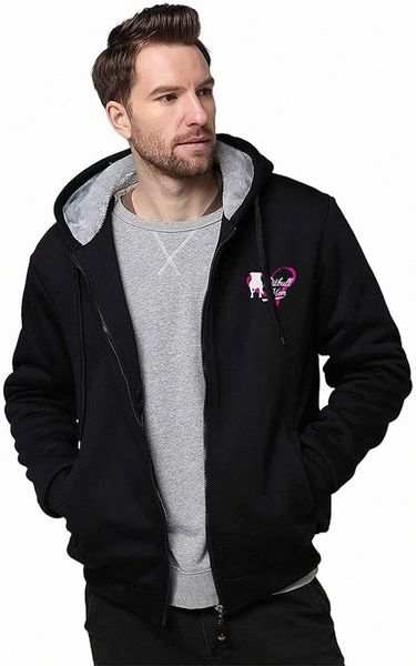 

proud pitbull mom men's winter hoodies full zip hooded warm thick coats sweatshirt w8g7#, Black