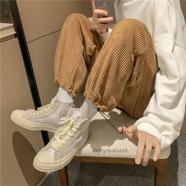 

man casual tie leg straight pants woman solid color 2021 oversized trousers warm korean streetwear femme men's, Black