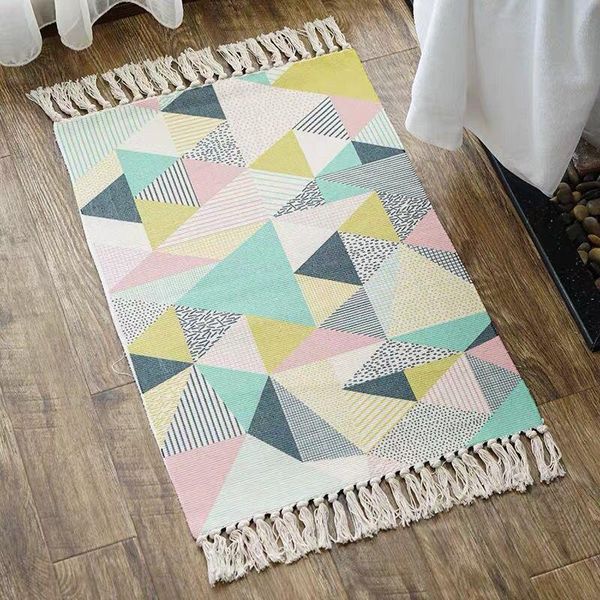 

carpets nordic handmade tassel floor mats three-dimensional tufted cotton linen door carpet living room