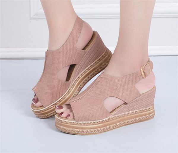 

fashion women's wedge sandals breathable peep toe high heel platform beach ladies summer shoes zapatos mujer size 35-43, Black