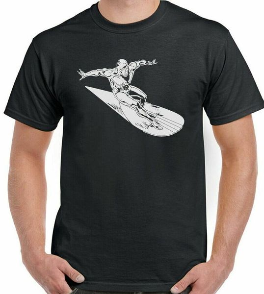 

silver surfer t-shirt man superhero fantastic four comic hero top, White;black