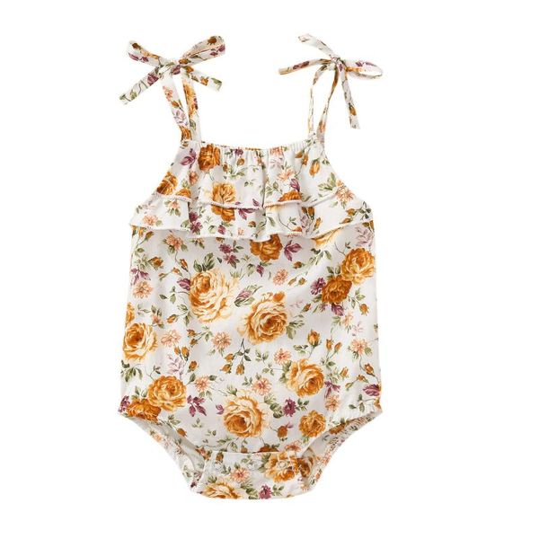 

jumpsuits born baby girls romper flower print sleeveless sling playsuit cute summer one-piece for pography birthday party, Blue