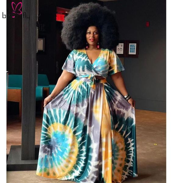 

plus size tracksuits 2 piece sets womens outfits summer v-neck and long maxi skirts elegant tie dye printed two set beach 5xl, Black