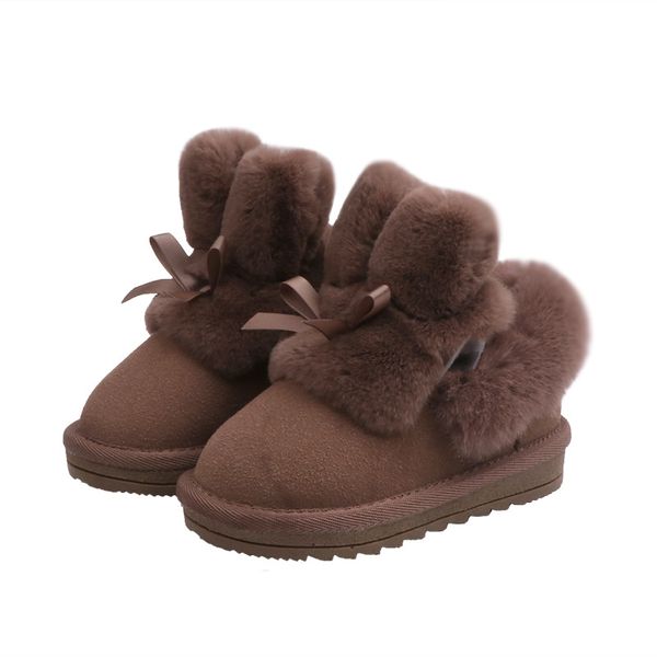 

kids snow boots girls suede toddler rabbits ears winter boots warm fur girl non-slip bow band baby footwear, Black;red