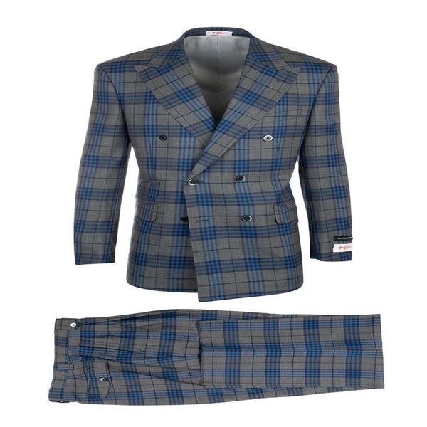 

men's suits & blazers 2021 blue plaid cotton blend british gentleman vintage suit 2 pieces double breasted leisure tuxedos business, White;black