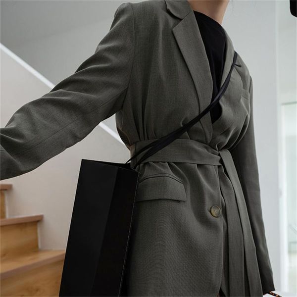 

women's suits & blazers hzirip arrival with sashes autumn loose femme vintage 2021 office lady solid all match fashion women coats, White;black