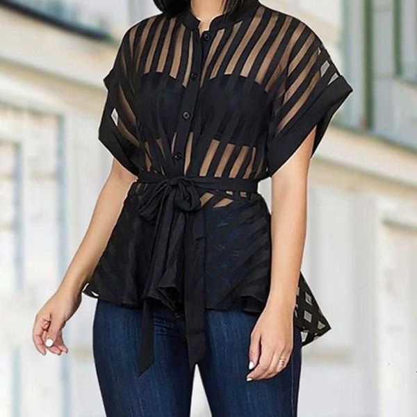 

women's blouses & shirts classy party clubwear through striped peplum mesh shirt blouse elegant streetwear women summe 37vv, White
