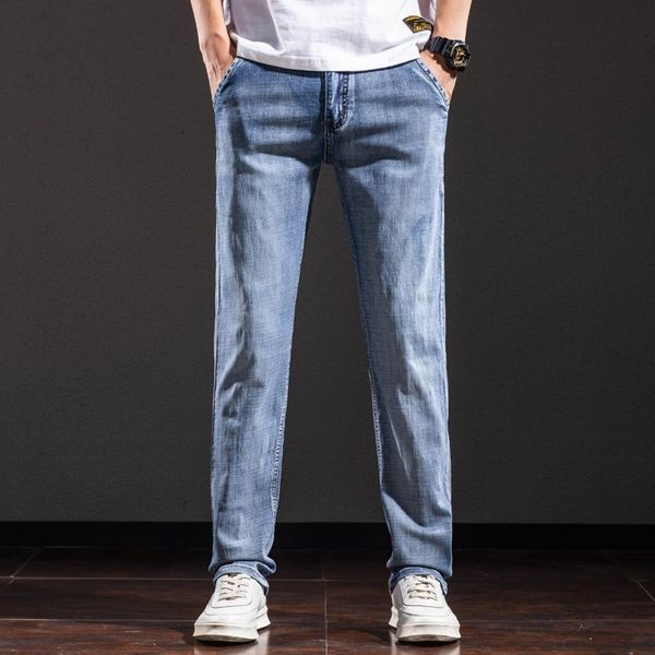 

men's jeans 2021 spring and summer washed classic stretch slim blue denim trousers brand pants