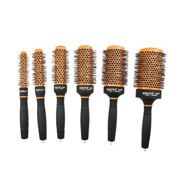 

hair brushes 6 sizes orange hairdressing round ceramic brush salon hairstyling comb for curls ionic do not damage, Silver