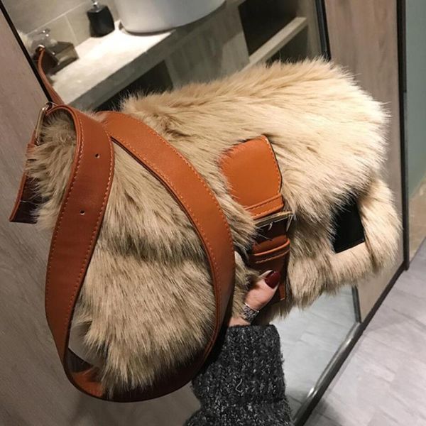 

evening bags 2021 winter fashion sweet girl square bag soft plush women's designer handbag casual shoulder messenger