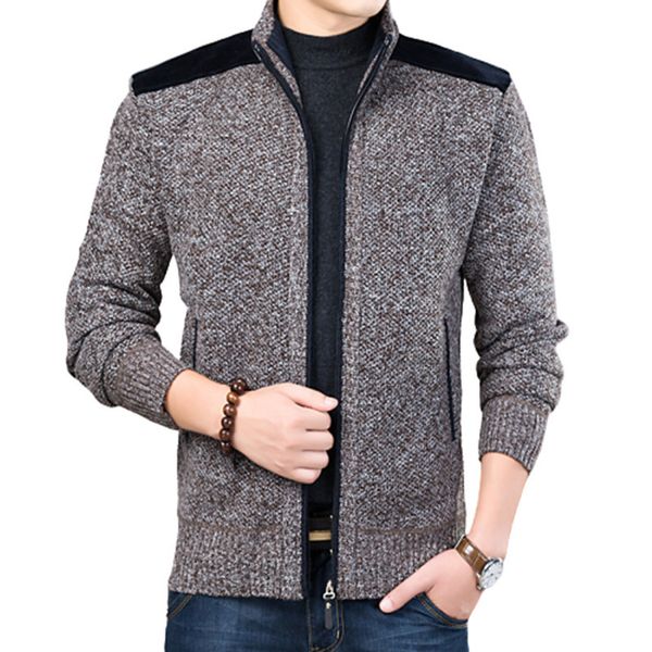 

men's sweaters winter men streetwear jacket causal cardigan coat knitted thick zipper patchwork male sweater mandarin collar outer, White;black