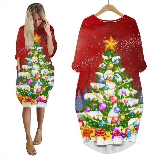 

cloocl merry christmas 3d women dress printed tree snowman long sleeve harajuku streetwear drop, Black;gray