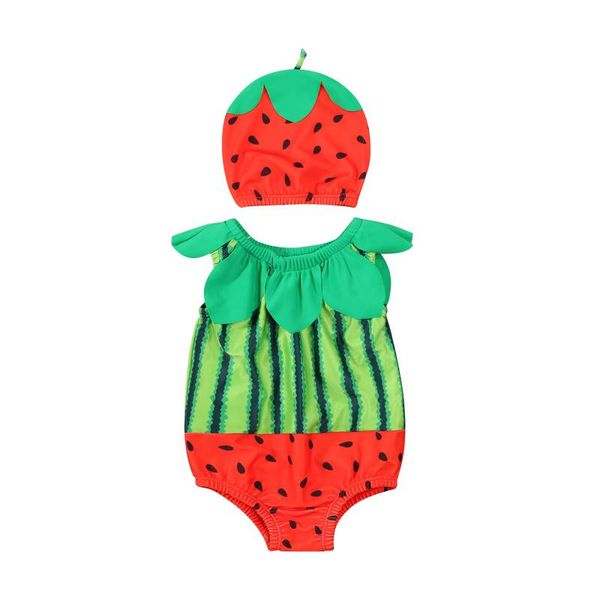 

toddler baby kid girl boy one piece swimsuit watermelon bodysuit + hat outfits cute beachwear bathing suit one-pieces, Black