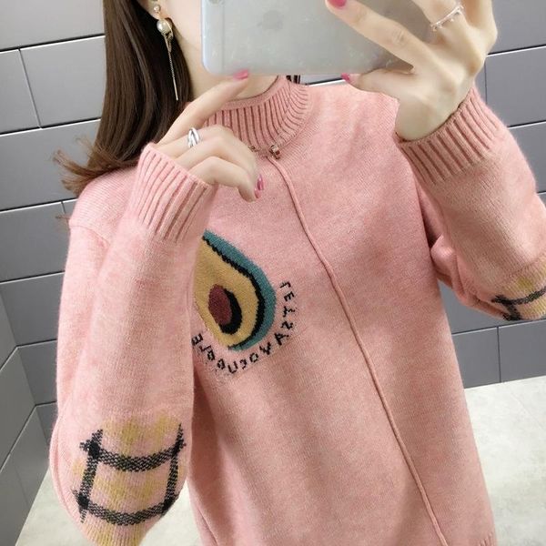 

women's sweaters 434747 real po jacquard curled half high collar knitted insert sweater [zone a 73]ag, White;black