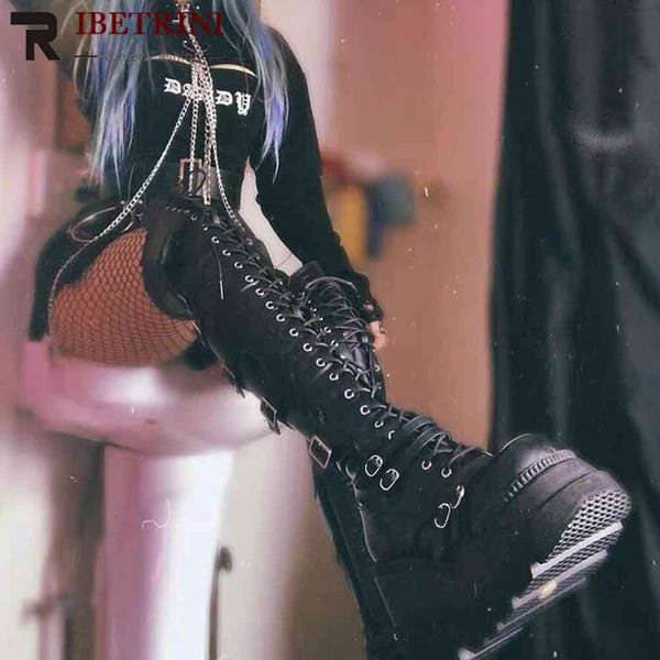 

boots mulheres sobre o joelho botas gÃ³tico moda plataforma zÃ­per rendas atÃ© design de alta qualidade sapatos mulher nova marca estiramento v, Black