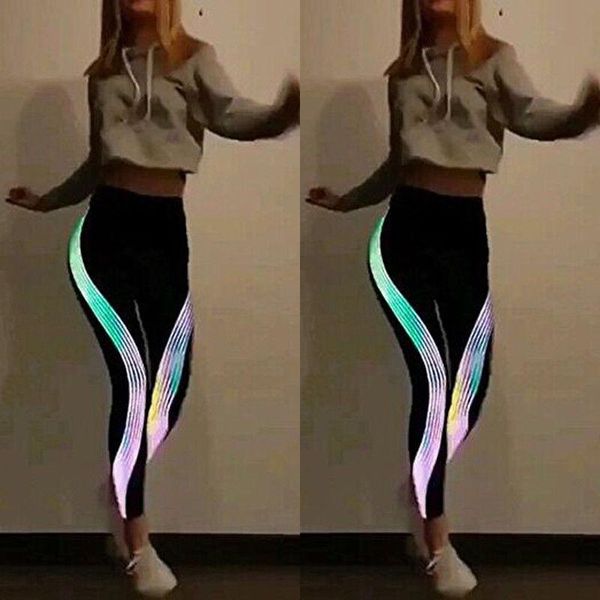 

women's pants & capris 2021 est style special casual individual fitness leggings slim stretch elastic glow in dark trousers, Black;white