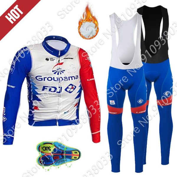 

winter 2021 fdj cycling jersey set bike pants long clothing ropa ciclismo mens thermal fleece 20d pro bicycling wear maillot racing sets, Black;blue