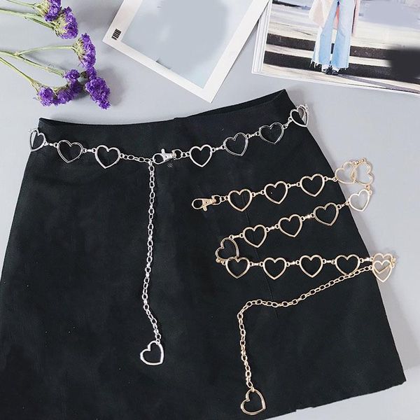

belts 2021 trendy metal chain heart to 105cm waistband waist hip hop style circle love hollow girdle, Black;brown