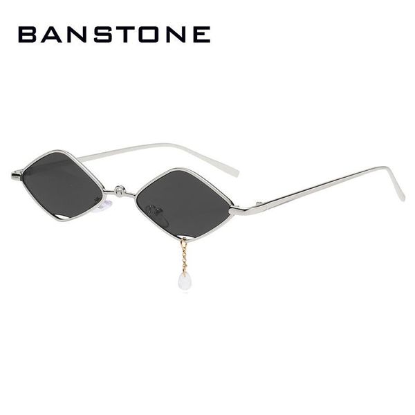 

sunglasses banstone small diamond women retro punk metal clear ocean lens eyewear chain pendant sun glasses men shades uv400, White;black