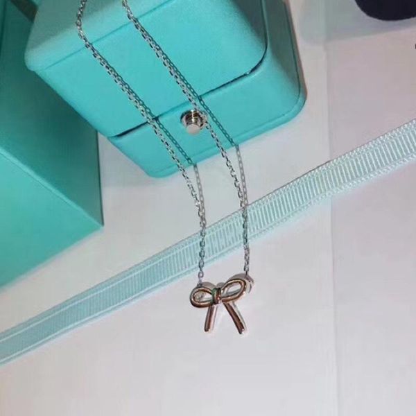 

chains high-quality 2021 tif 1:1 three-dimensional bow necklace luxury jewelry fashion brand gift couples ladies, Silver