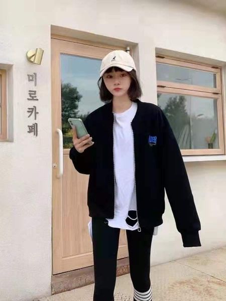 

men's hoodies & sweatshirts ader error 2021 autumn sweater women's zipper campus wear hoodie embroidered loose jacket, Black