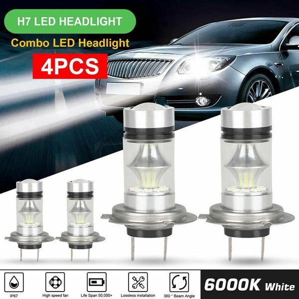 

combo h7 + led high low beam headlight kit fog bulbs 240w 52000lm white 6000k car headlights
