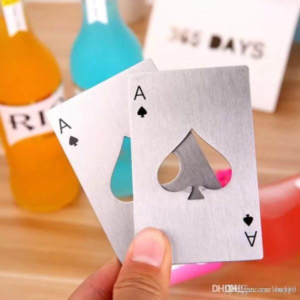 Creative Poker Cartões Cerveja Barra Garrafa Bar Ferramentas de Soda Garrafas Opener Portátil Durável Durável Silver Spades Playing Card Opener CG001