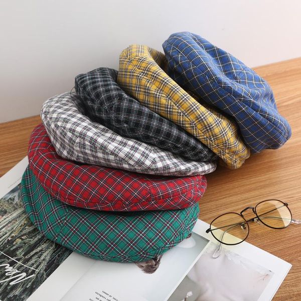 

berets plaid beret japanese fresh pure color painter hat retro fashion all-match women's octagonal, Blue;gray