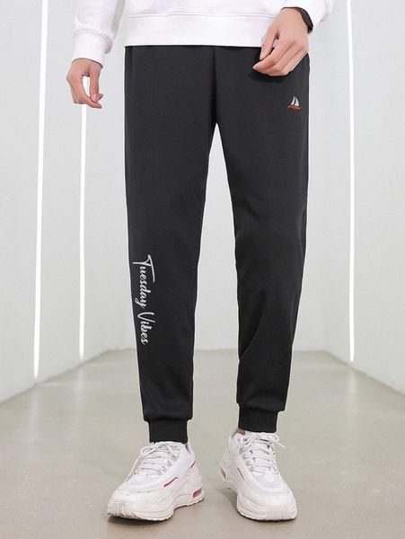 

men letter graphic drawstring waist sweatpants 95de#, Black